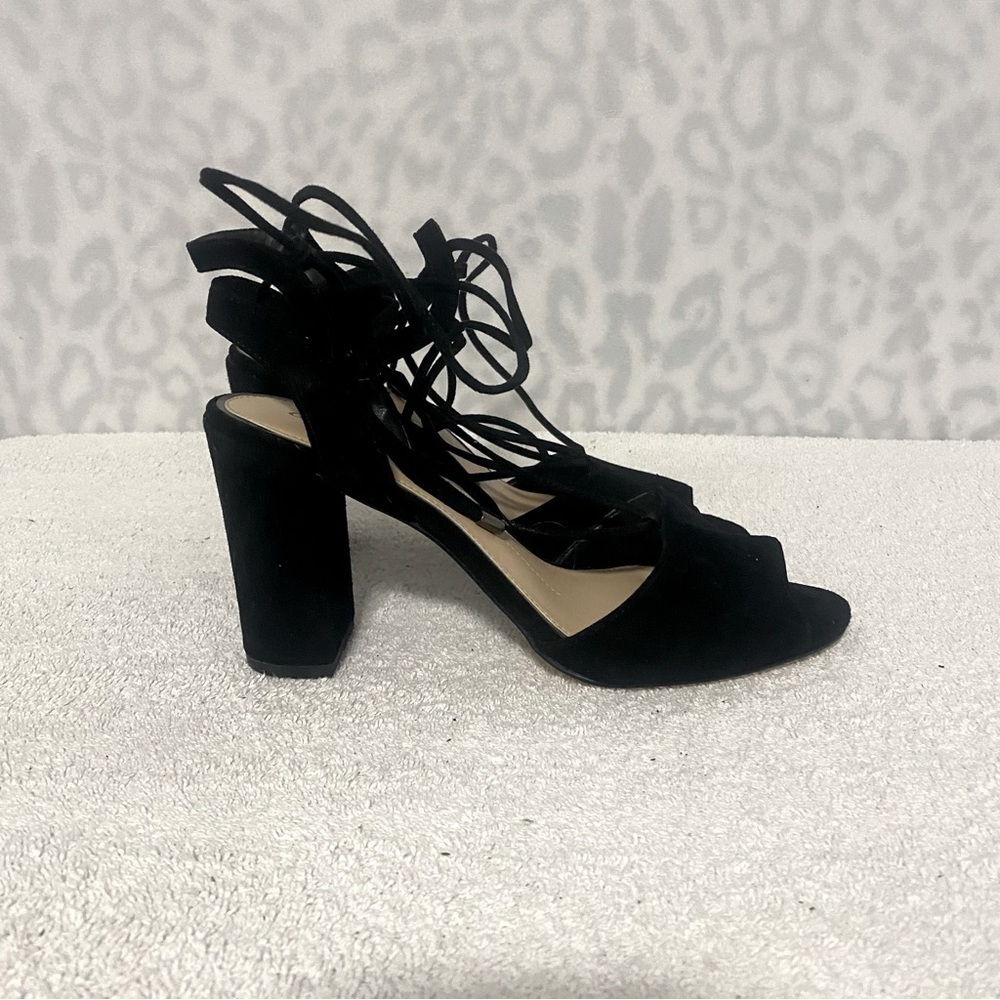 Gianni Bini Womens Keelin Black Suede Block Lace Up Heel Sandals Size 9M